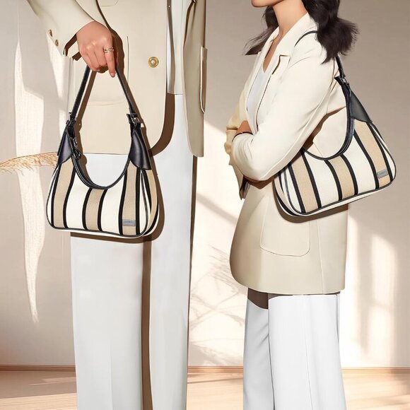 Shoulder Bag for Women, Striped Handbag, Cute Clutch Purse with Zipper Closure, - Picture 2 of 6